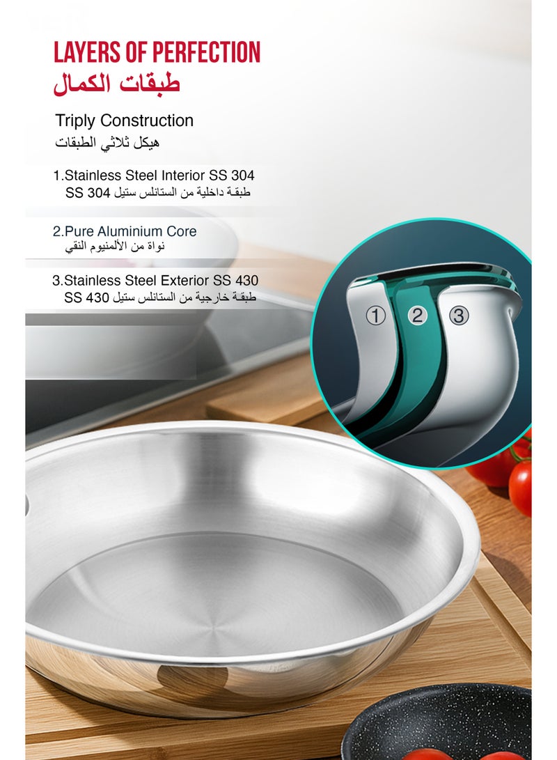 Bergner 20cm (0.65L) TriPro Tri-Ply Stainless Steel Fry Pan, Healthy Cooking Skillet, Less Oil Use, Fast & Even Heat, Durable Non-Toxic Frying Pan, Easy to Clean, Induction & Gas Stove Compatible - Image 3
